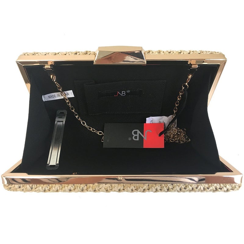 JNB Natural Straw Box Clutch, Tan - Image 5